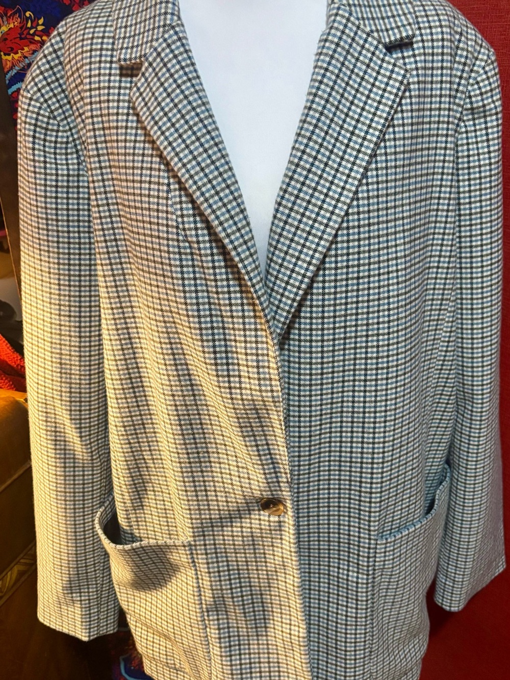 “A New Day” Classic Check Blazer in Blue and Cream